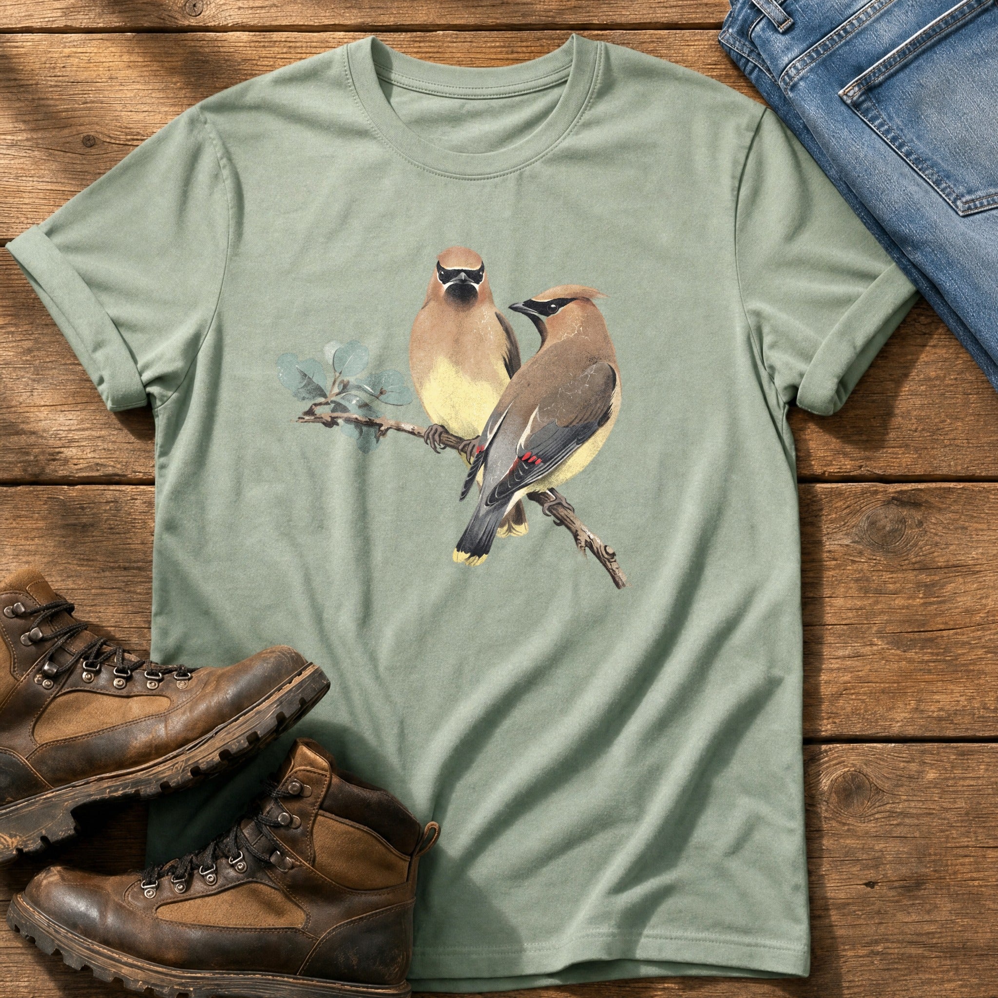 Cedar Waxwing On A Branch — Bay Comfort Colors tee