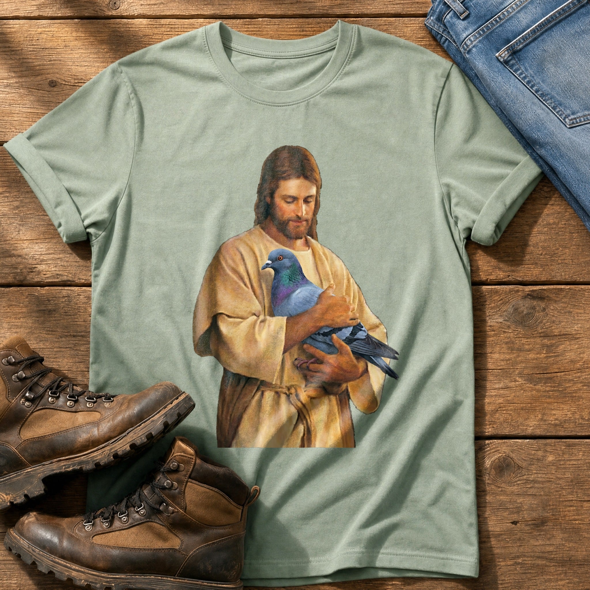 Christ With Pigeon 4 — Bay Comfort Colors tee
