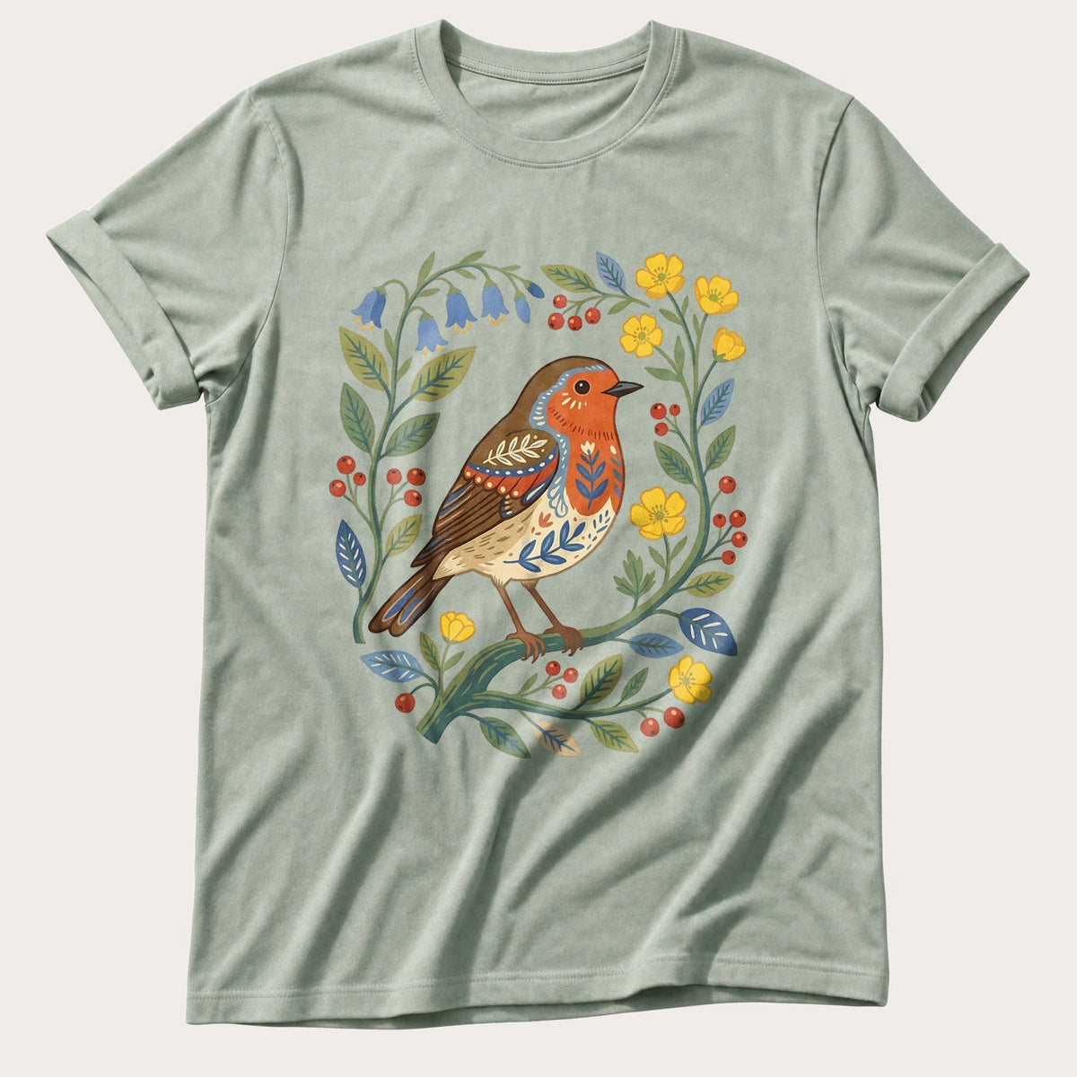 Folk Style Robin — Bay Comfort Colors tee