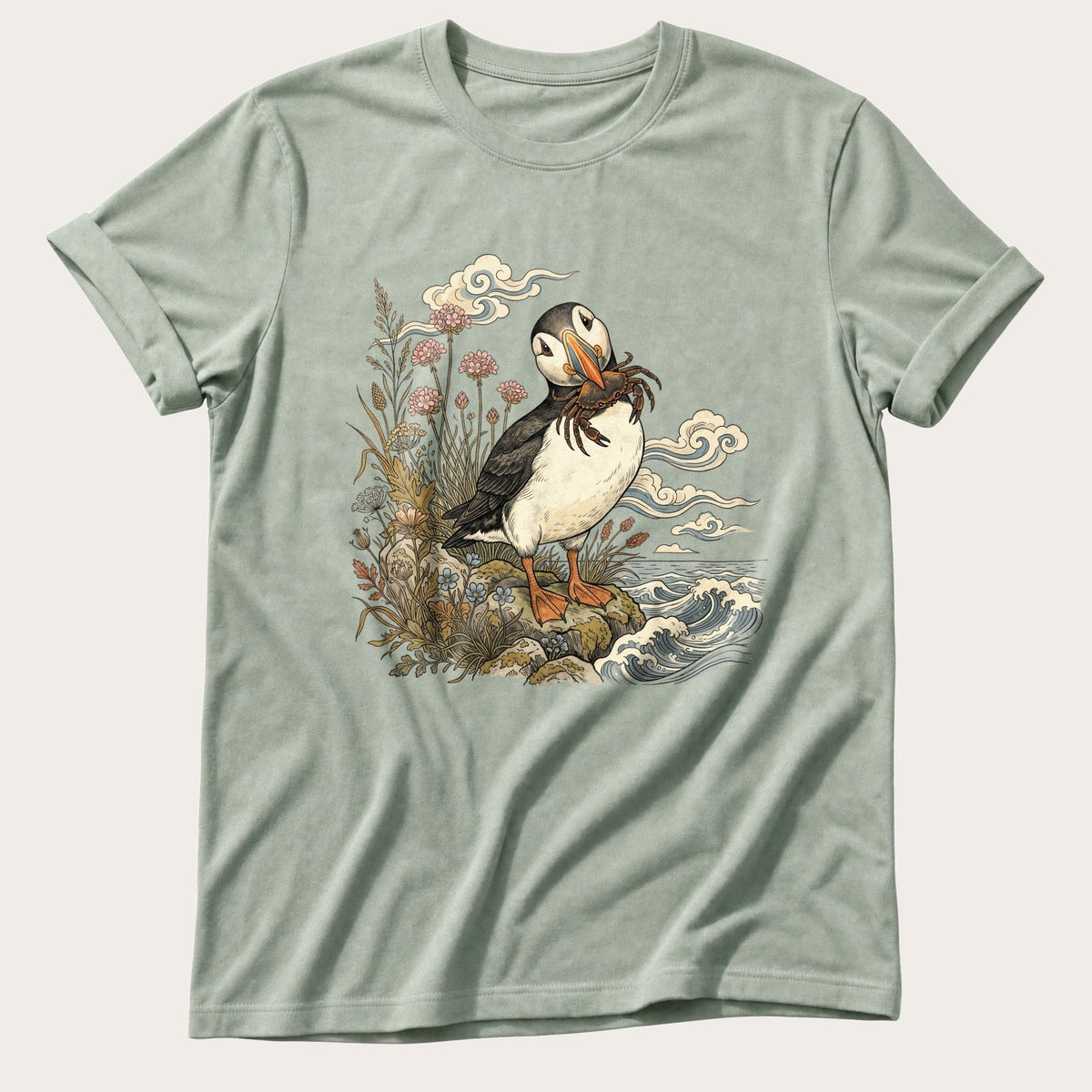 Puffin With Crab 4 — Bay Comfort Colors tee