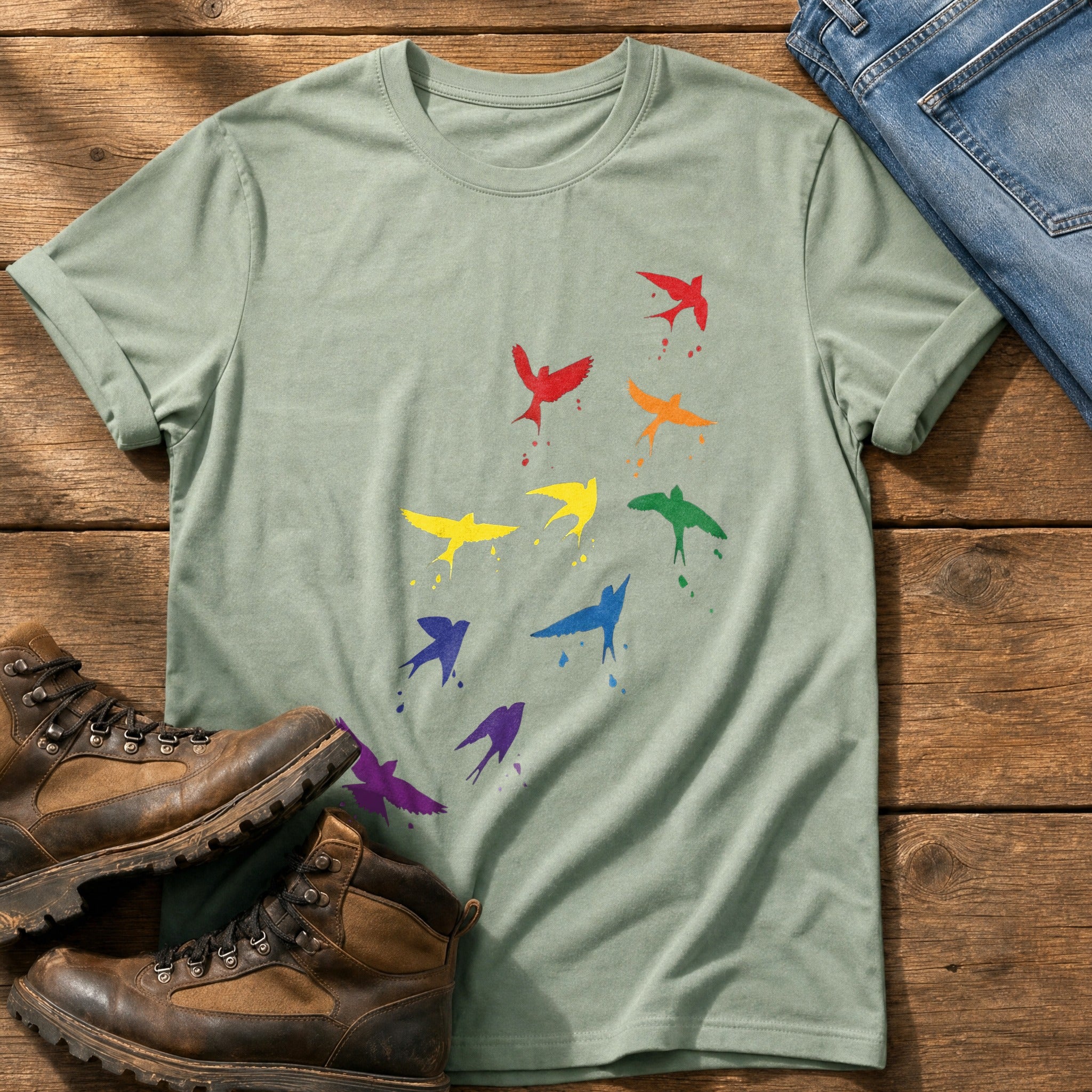 Rainbow birds — Bay Comfort Colors tee