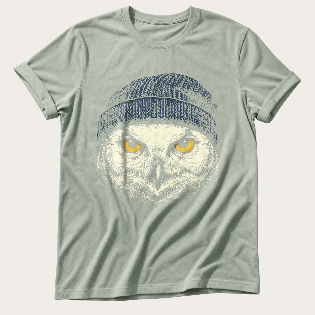 Snow Owl Beanie 44 — Bay Comfort Colors tee