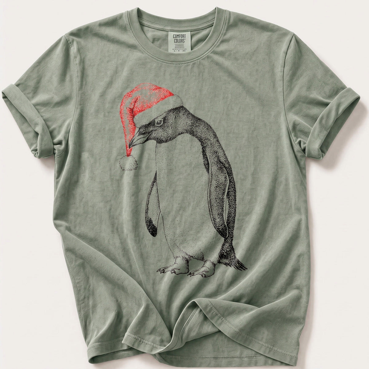 Stipple Santa Penguin — Bay Comfort Colors tee