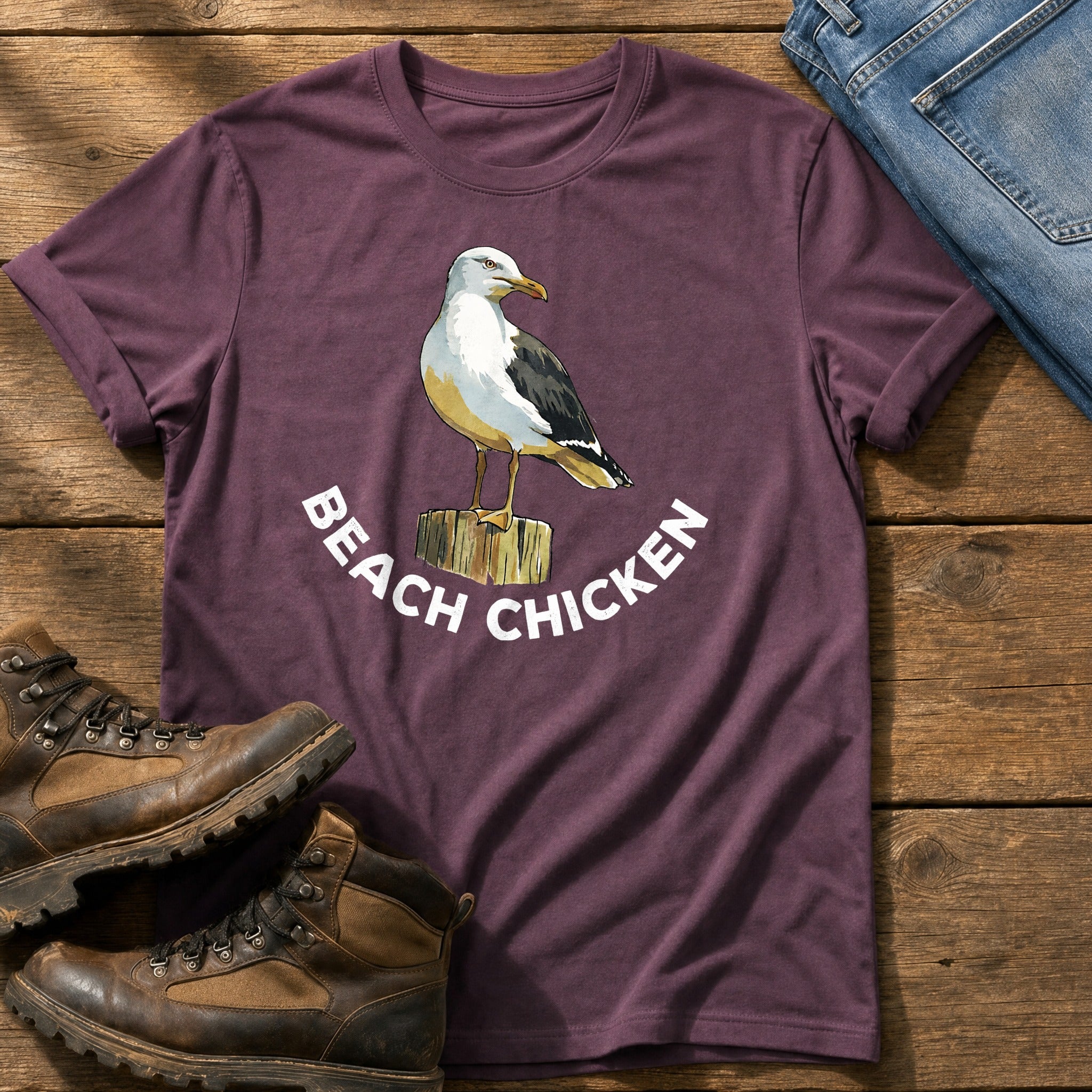 Beach Chicken 12 — Berry Comfort Colors tee