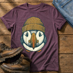 Beanie Puffin 6 — Berry Comfort Colors tee