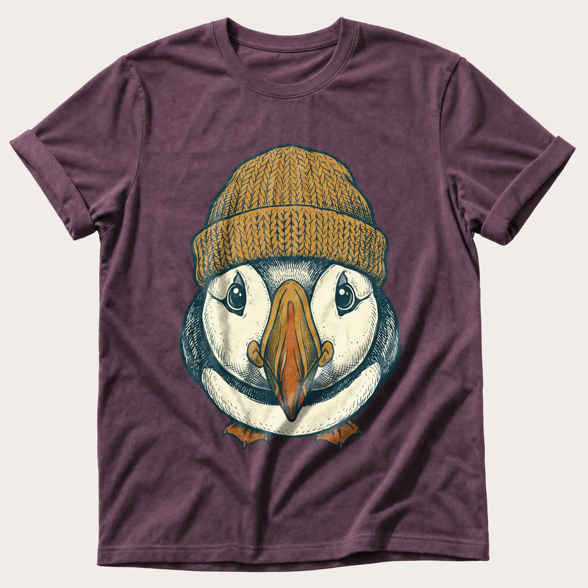 Beanie Puffin 6 — Berry Comfort Colors tee