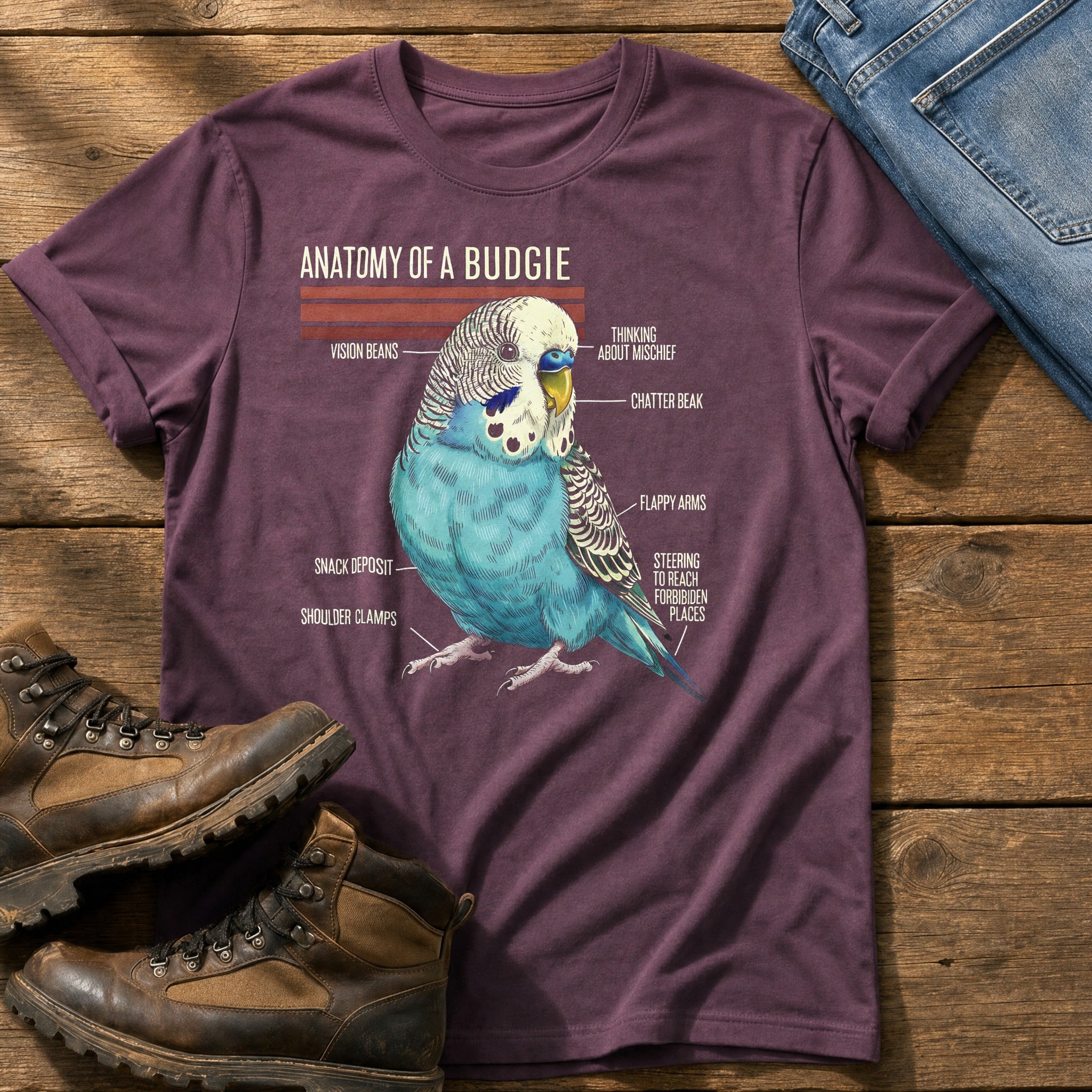 Budgie Anatomy — Berry Comfort Colors tee