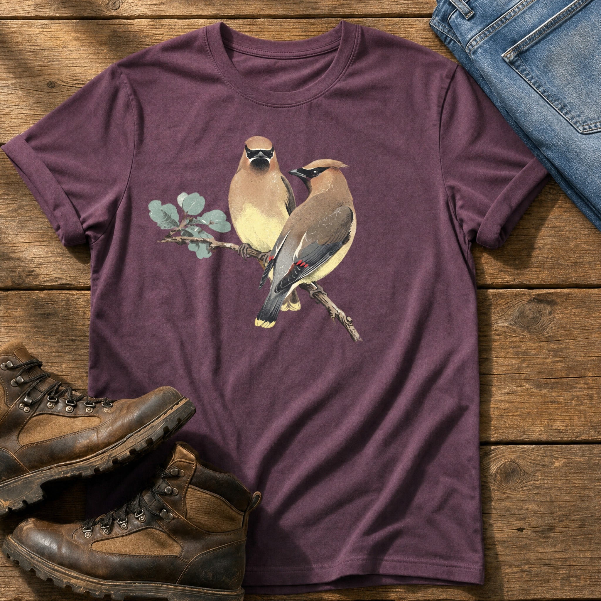 Cedar Waxwing On A Branch — Berry Comfort Colors tee