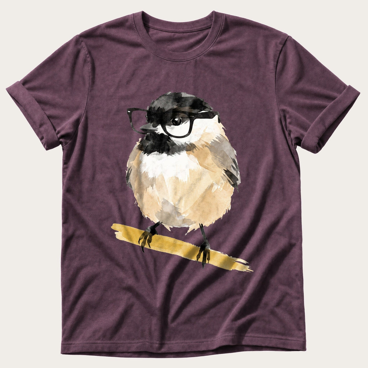 Chickadee In Glasses — Berry Comfort Colors tee