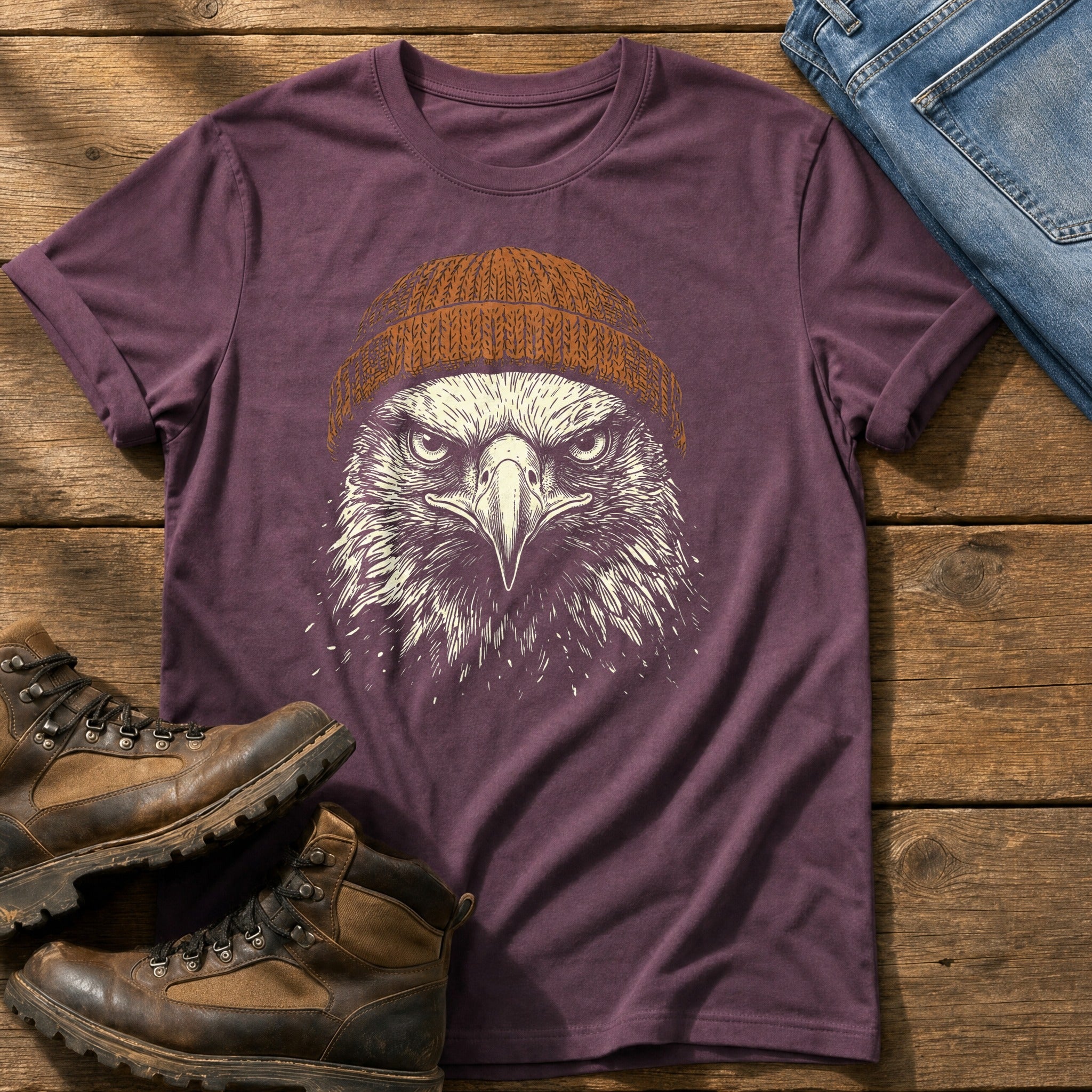 Eagle Beanie 55 — Berry Comfort Colors tee