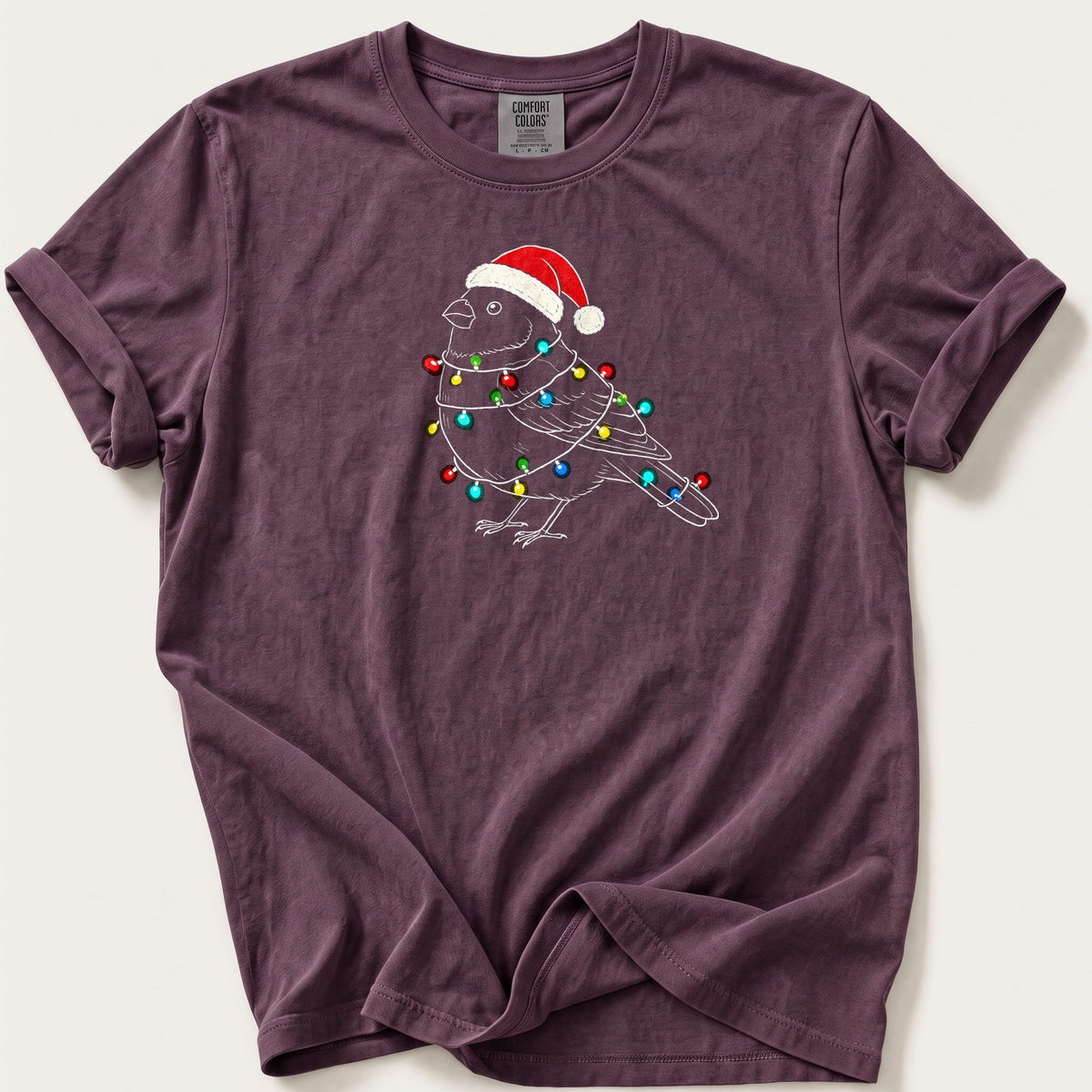 Fairy Light Bullfinch Outline — Berry Comfort Colors tee
