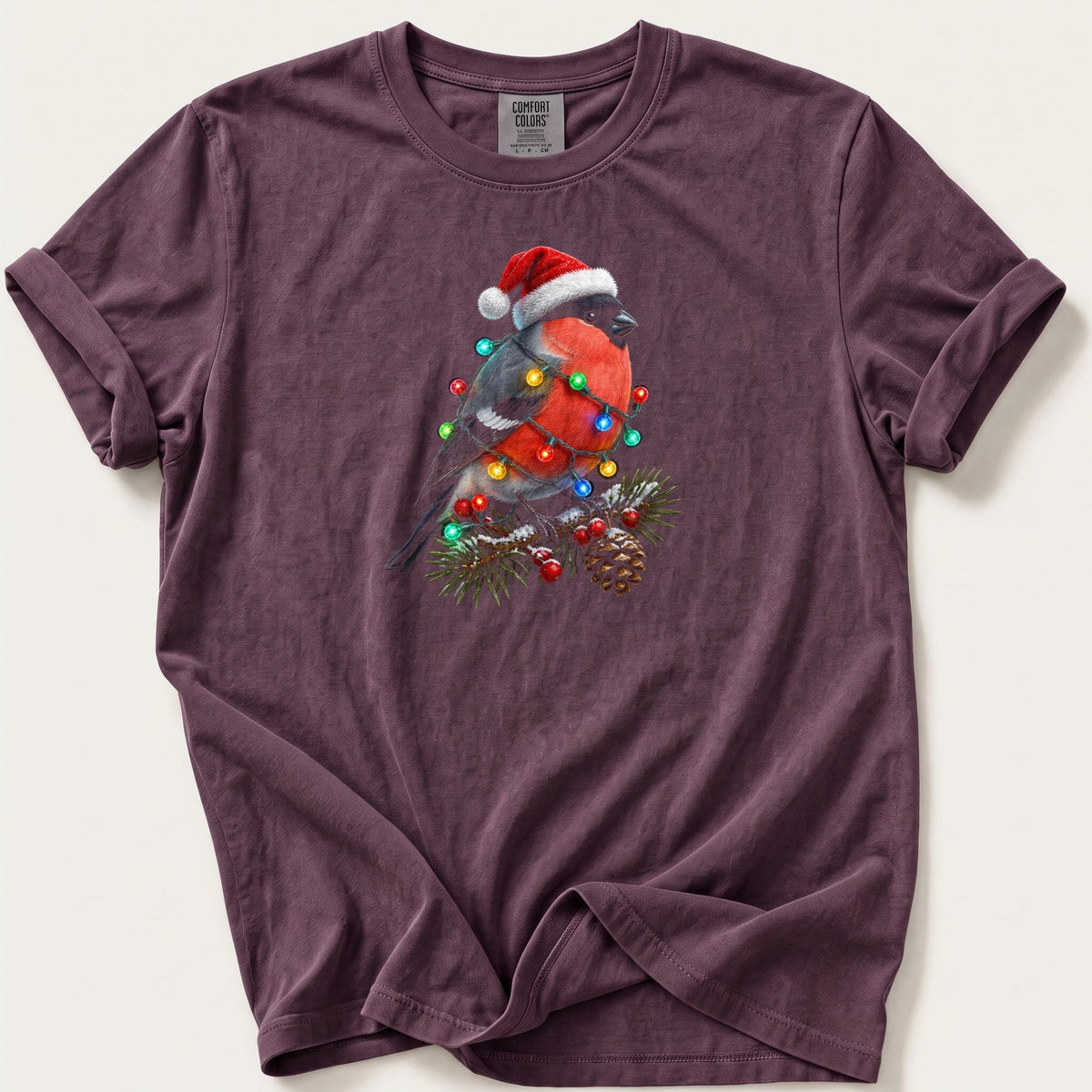 Fairy Light Bullfinch — Berry Comfort Colors tee