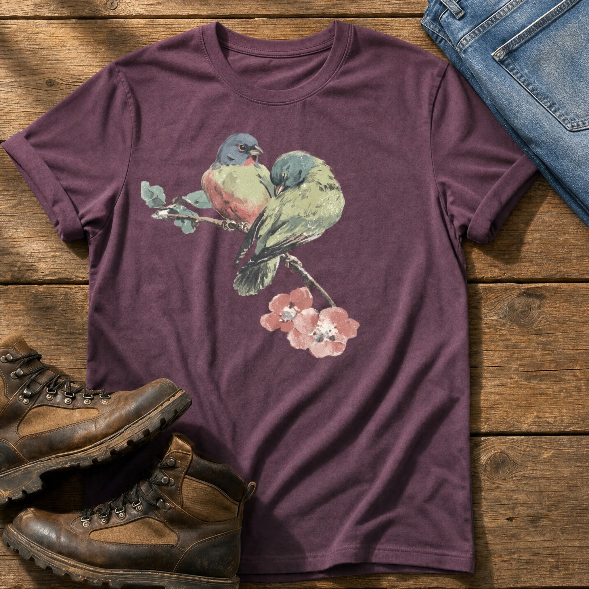 Finches On A Branch — Berry Comfort Colors tee