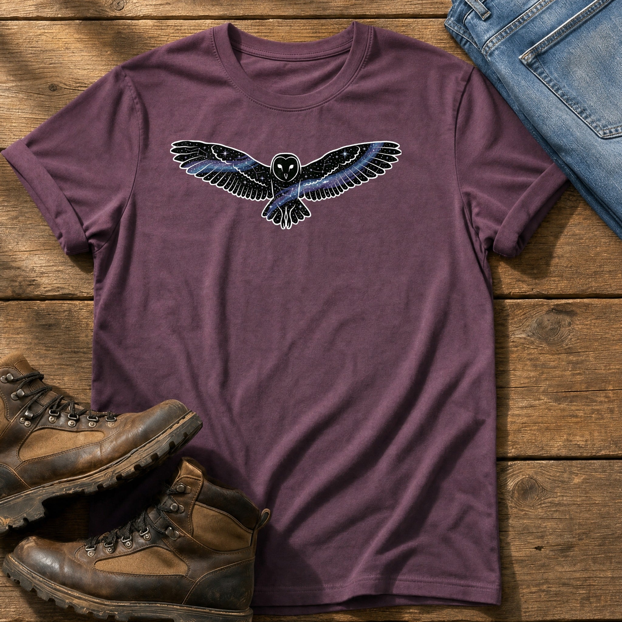 Galaxy owl — Berry Comfort Colors tee