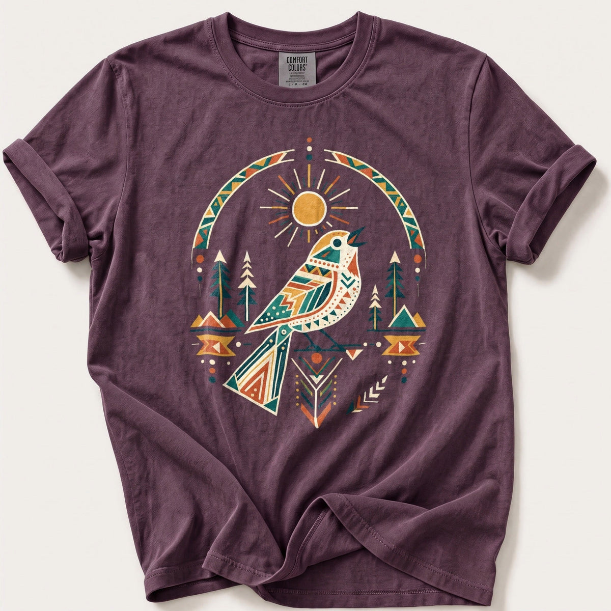 Geometric Sun Songbird — Berry Comfort Colors tee
