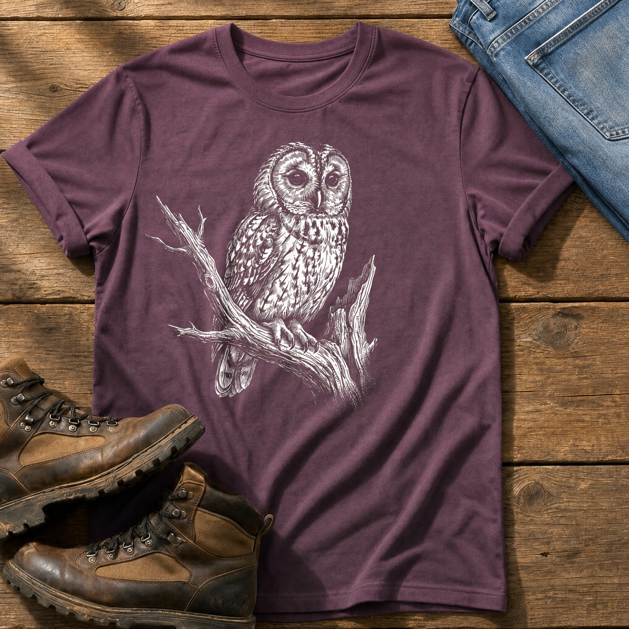 Mono Owl Print — Berry Comfort Colors tee