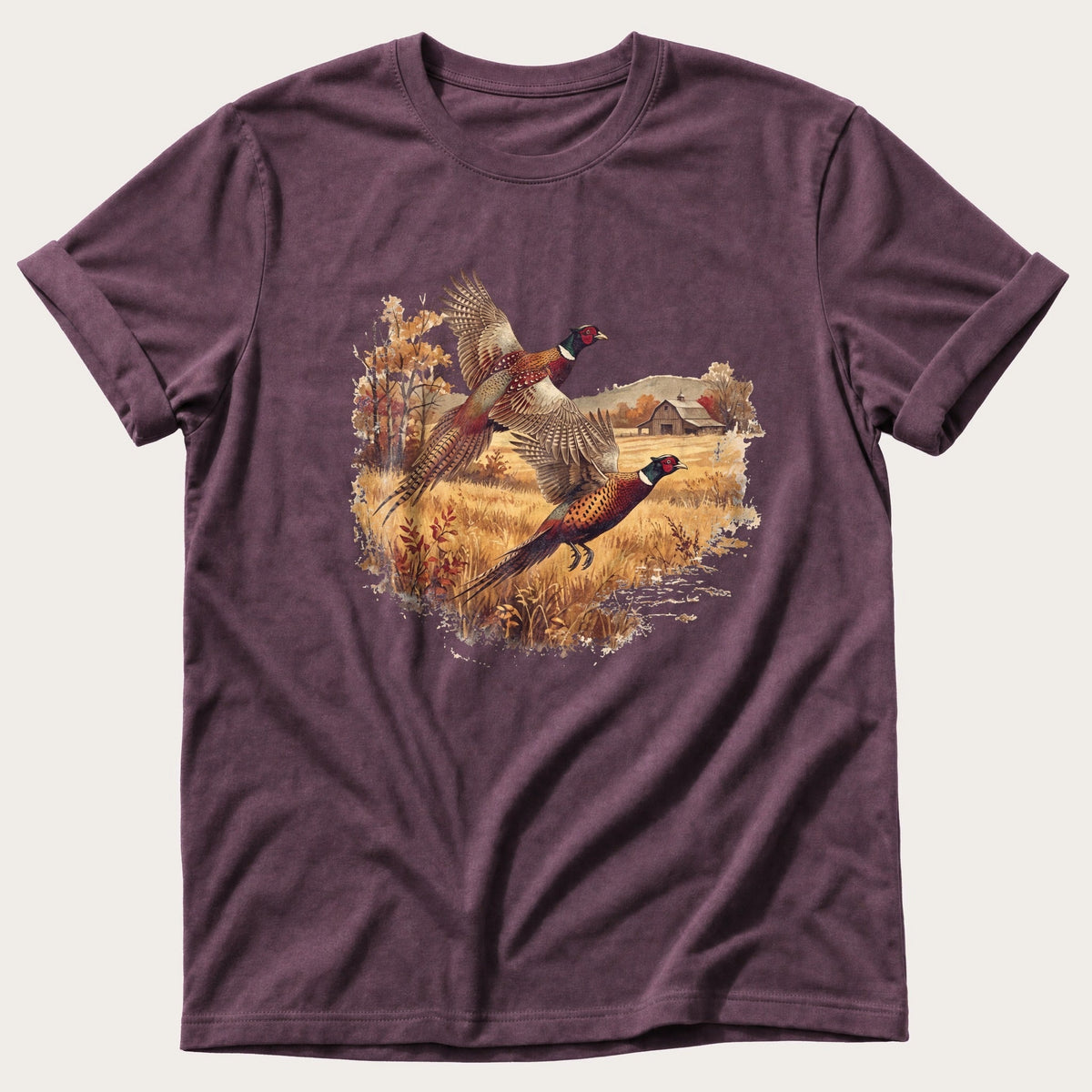 Pheasants Over The Farm — Berry Comfort Colors tee