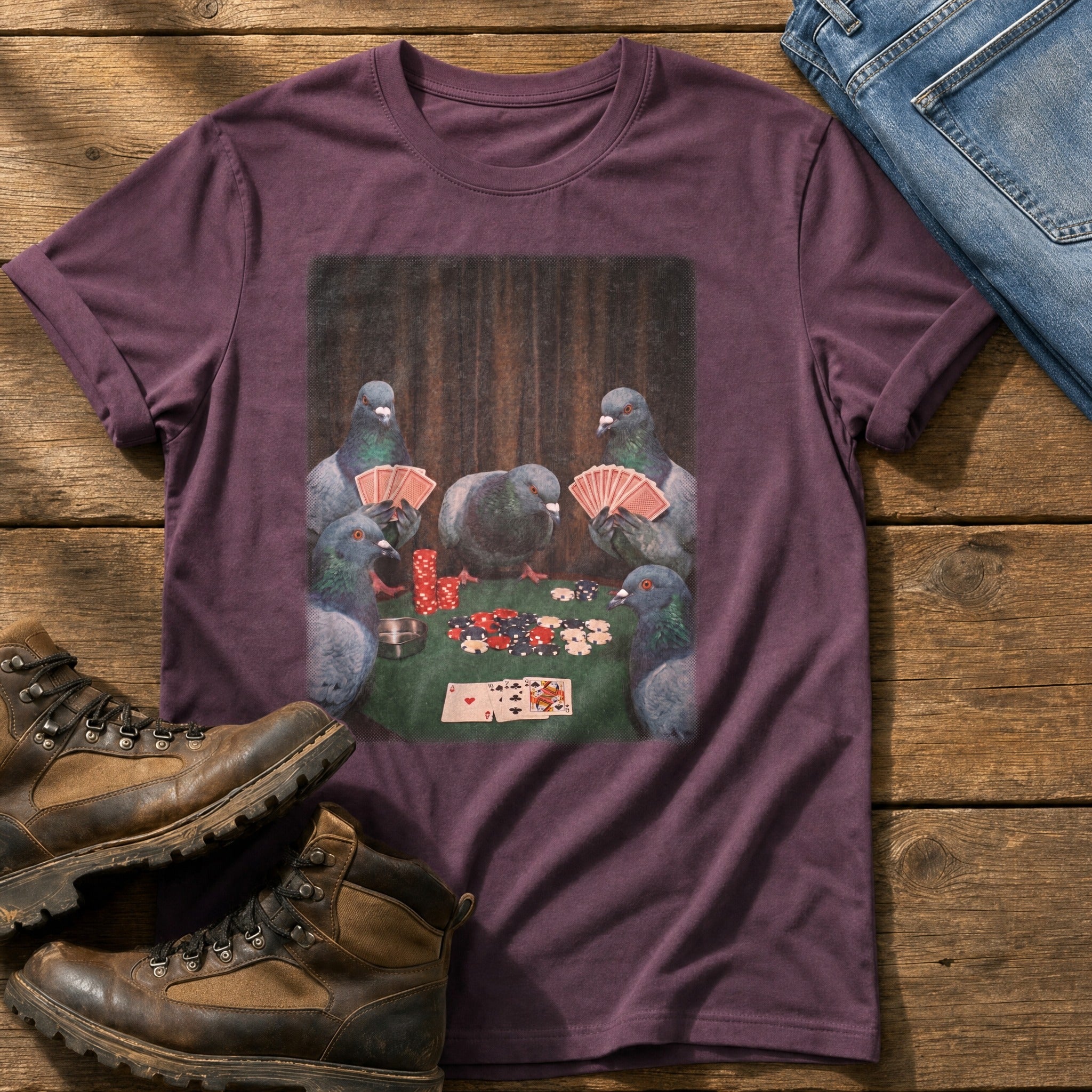 Pigeon Poker Night — Berry Comfort Colors tee