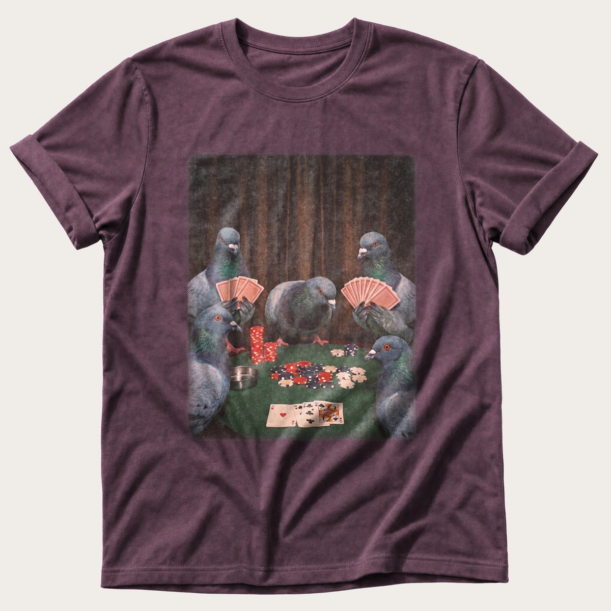 Pigeon Poker Night — Berry Comfort Colors tee