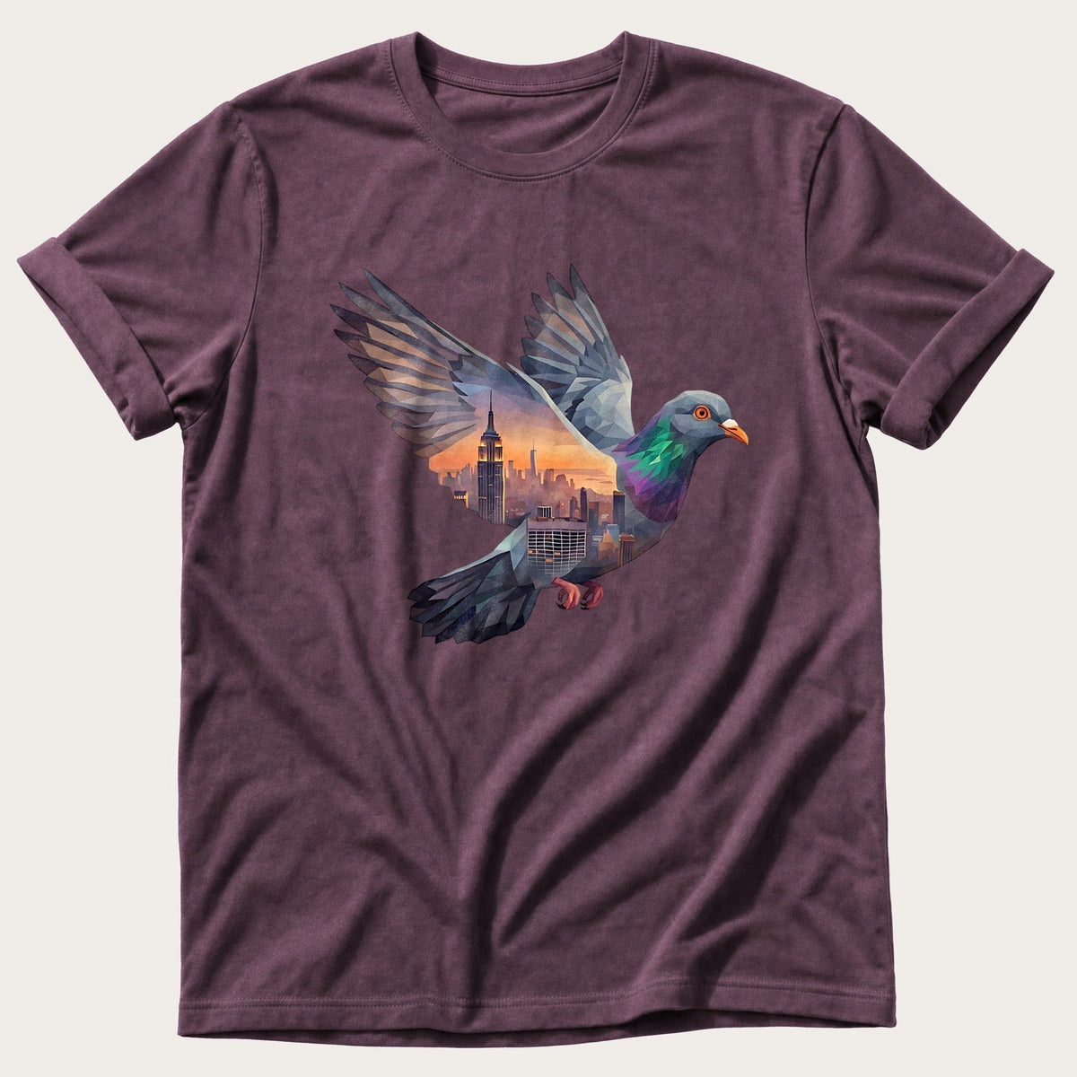 Pigeon Skyline — Berry Comfort Colors tee