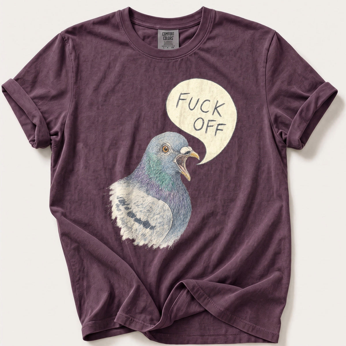 Pigeon With Opinions — Berry Comfort Colors tee