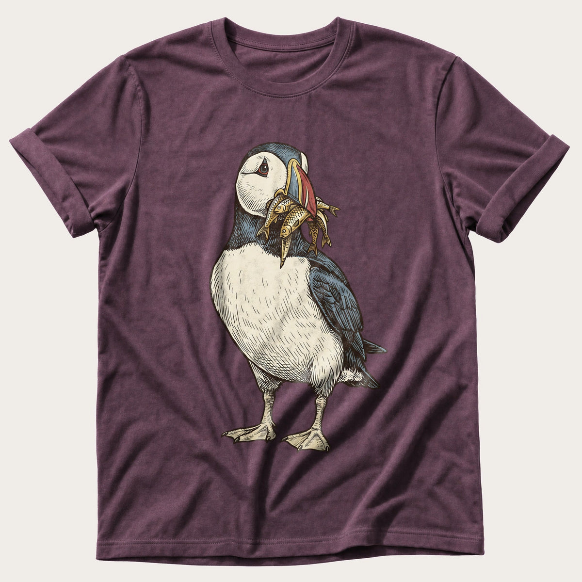 Puffin And Fish 12 — Berry Comfort Colors tee