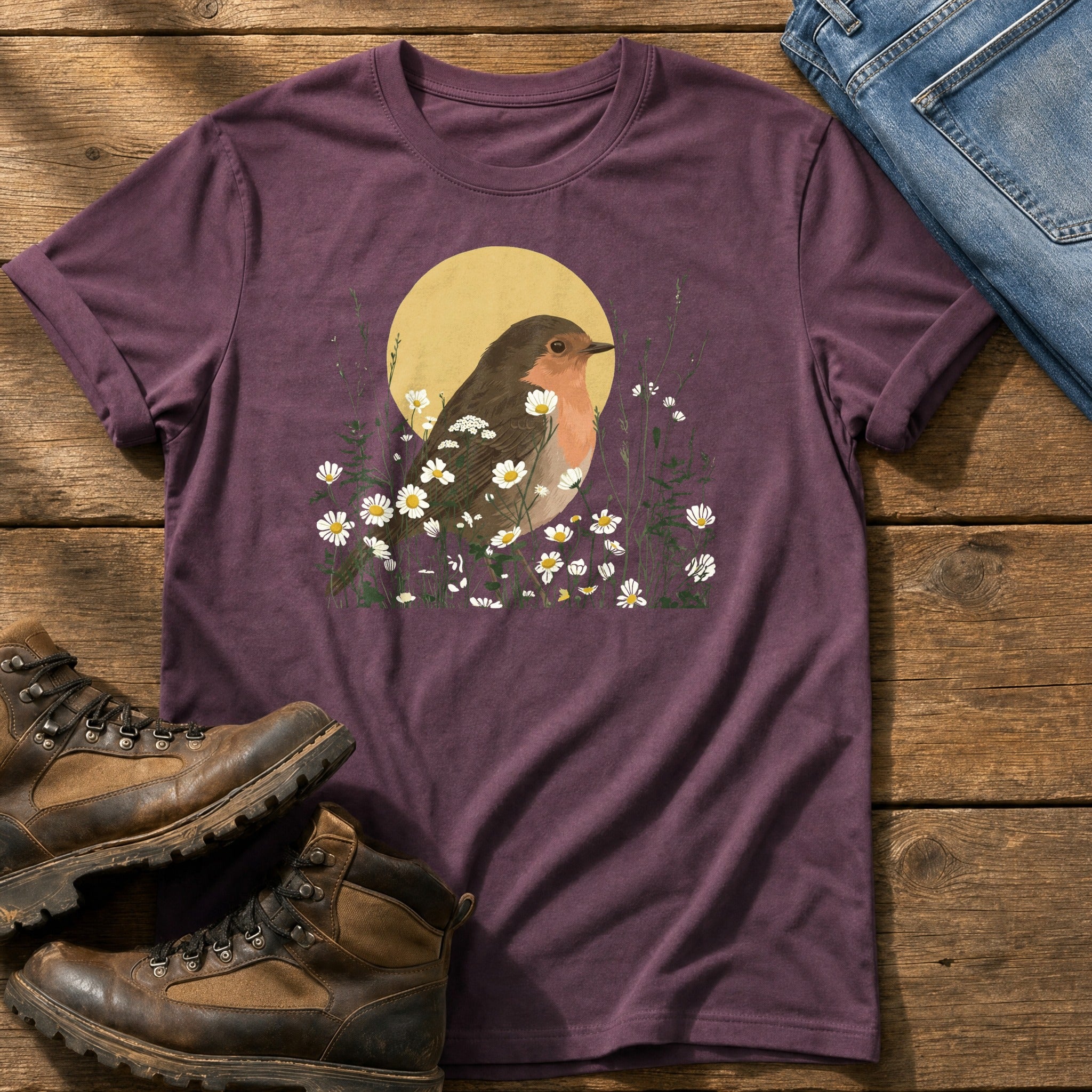 Robin Flower Bed — Berry Comfort Colors tee