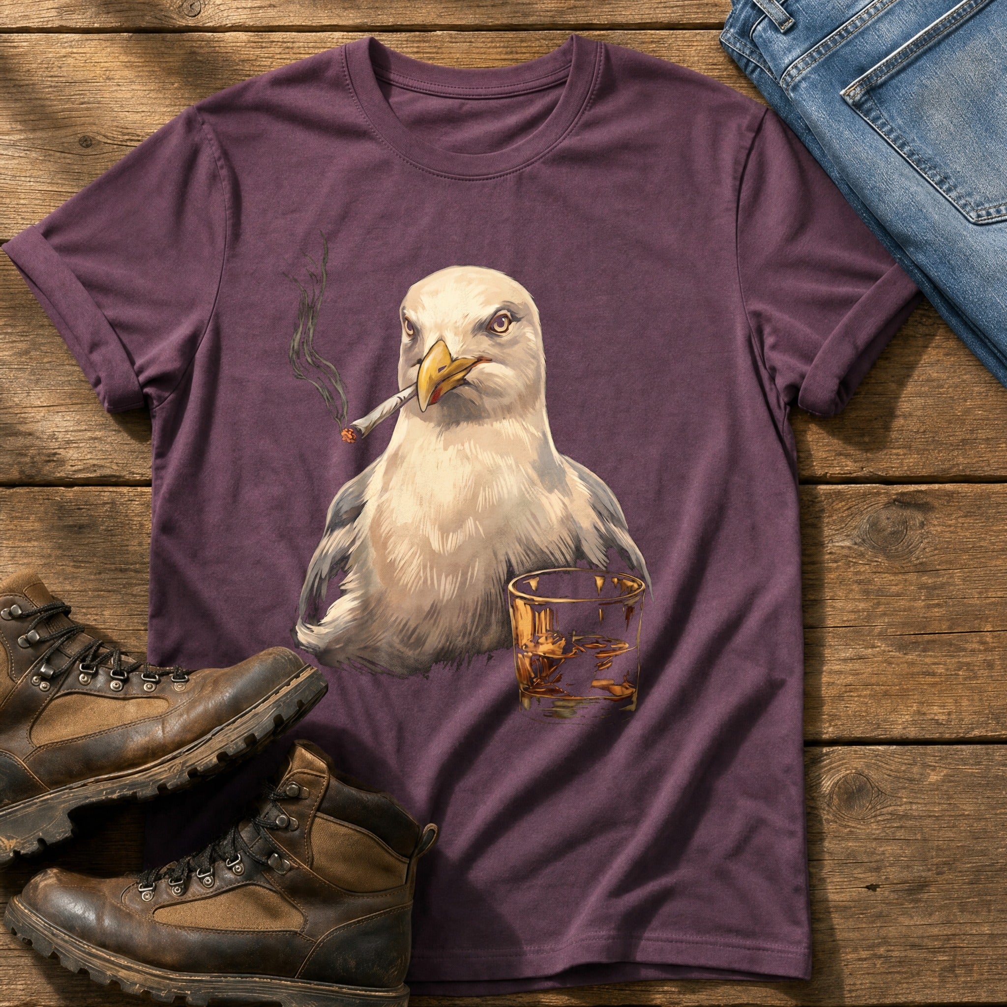 Seagull Nightcap — Berry Comfort Colors tee