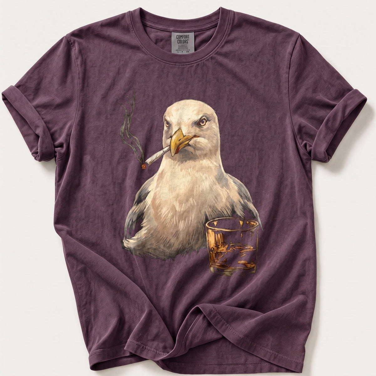 Seagull Nightcap — Berry Comfort Colors tee