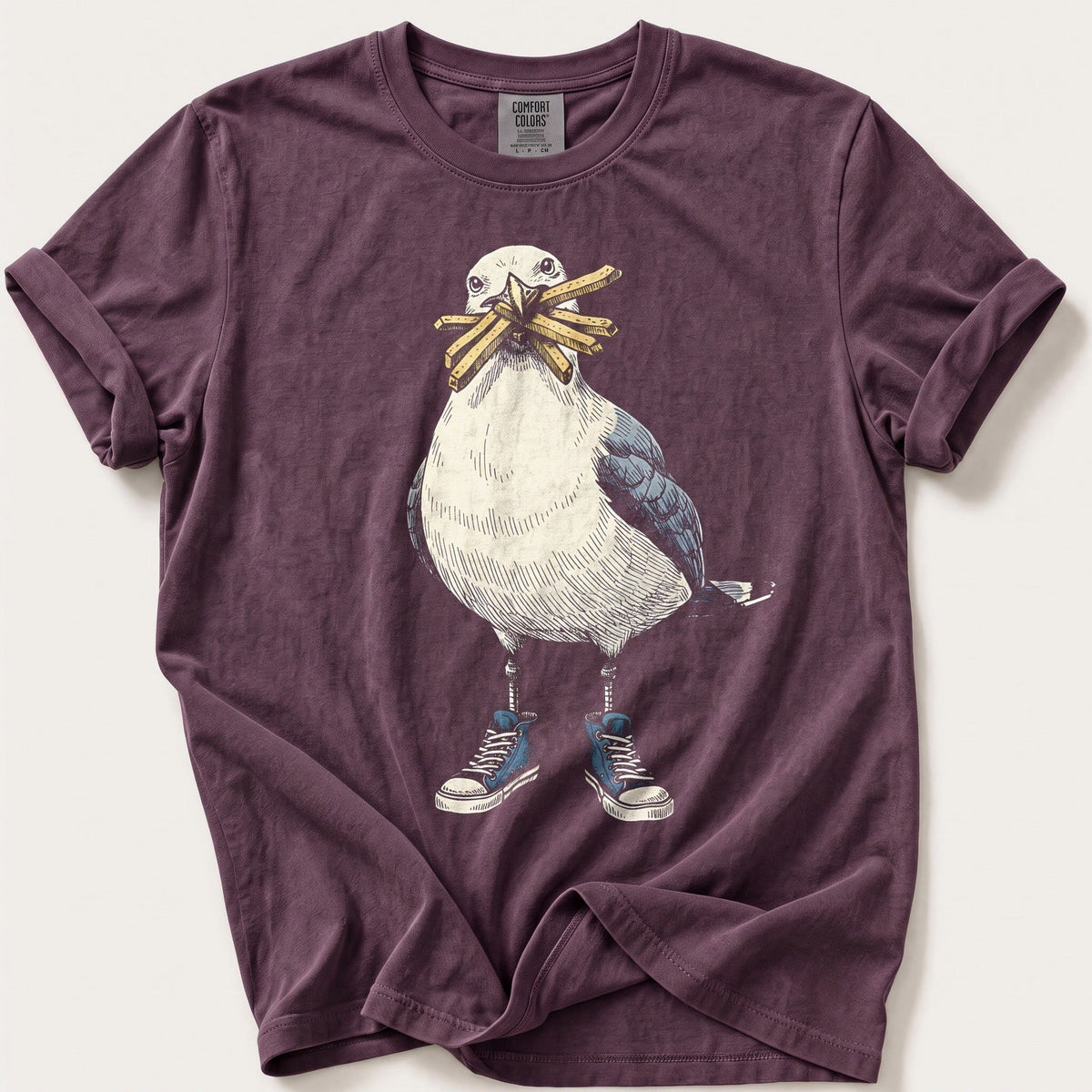 Seagull With Chips — Berry Comfort Colors tee