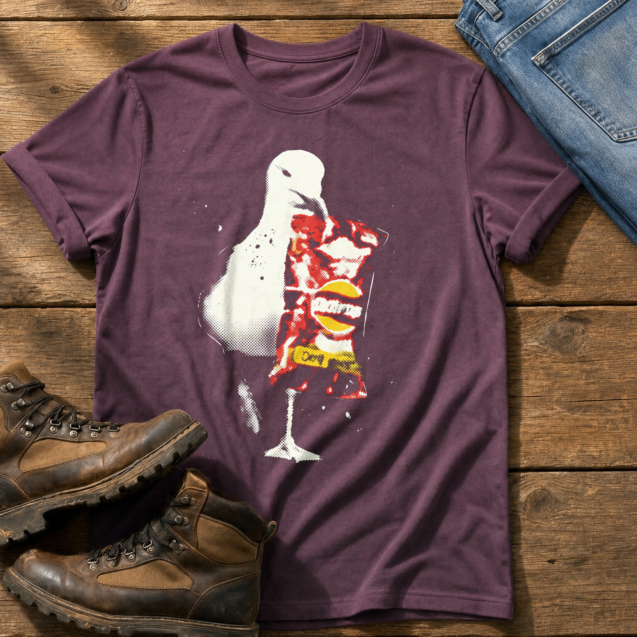 Seagull With Crisps 12 — Berry Comfort Colors tee