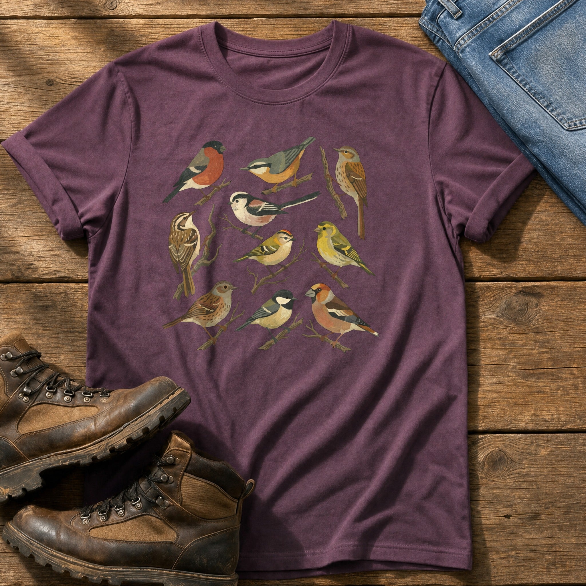 Small Wild Bird Flock — Berry Comfort Colors tee