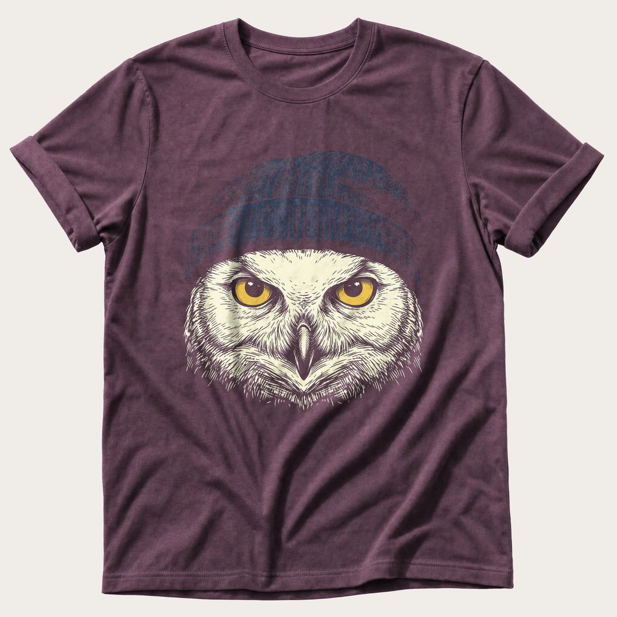 Snow Owl Beanie 44 — Berry Comfort Colors tee
