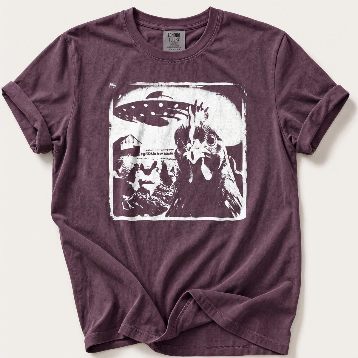 Spaceship Chicken 98 — Berry Comfort Colors tee
