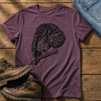 Tilted Head Owl 11 — Berry Comfort Colors tee