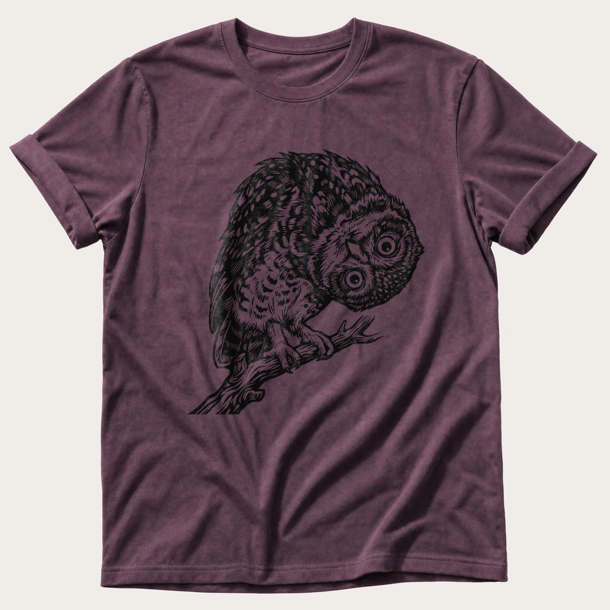 Tilted Head Owl 11 — Berry Comfort Colors tee