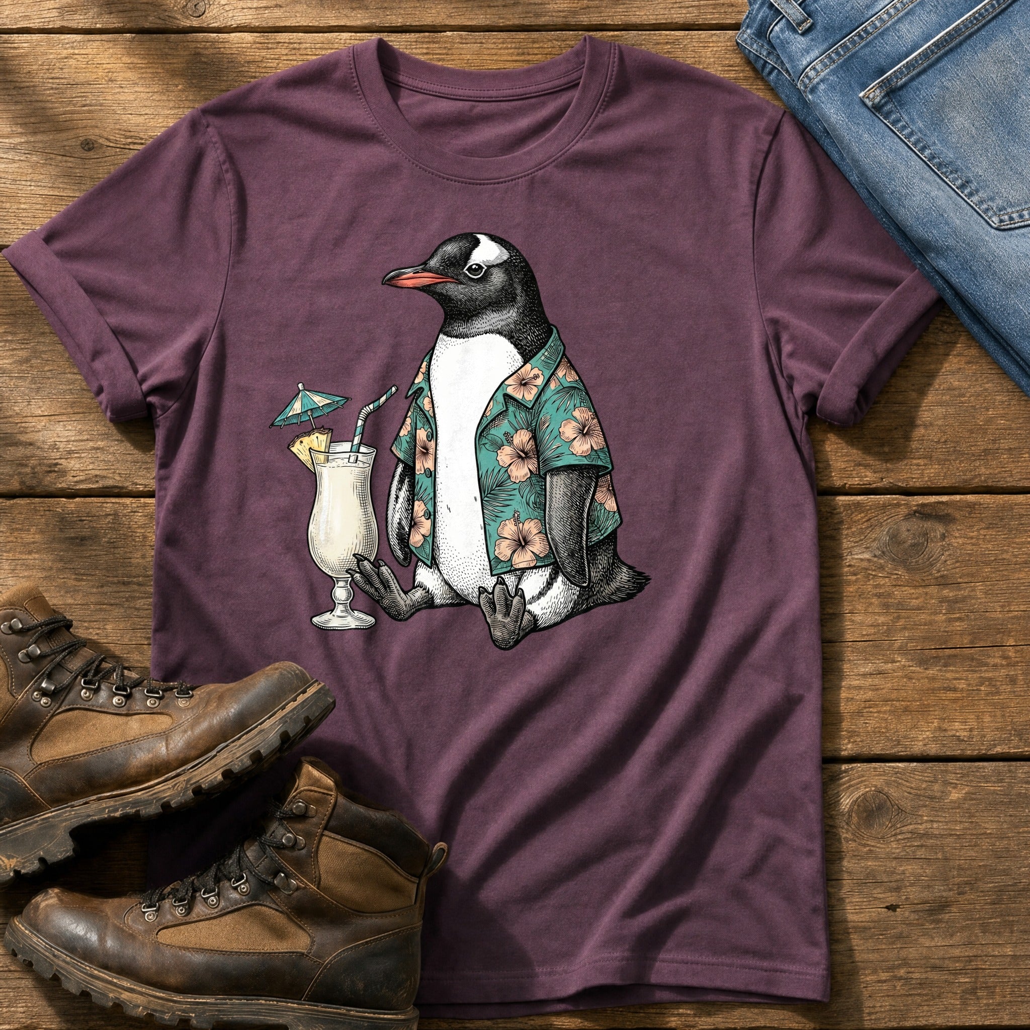 Tropical Penguin — Berry Comfort Colors tee