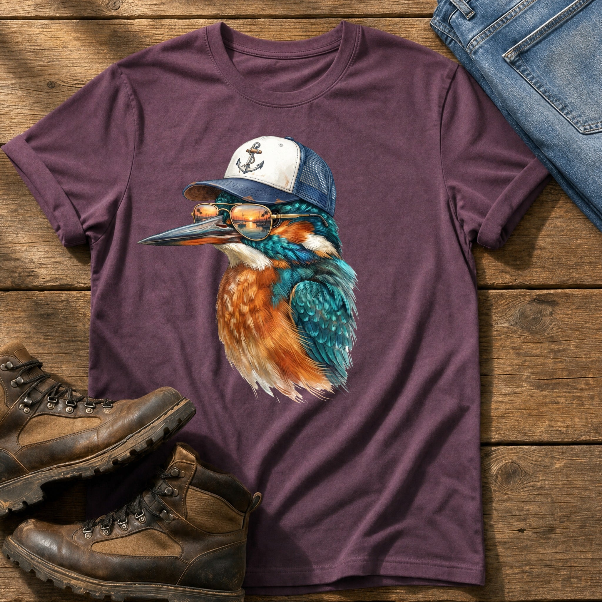 Trucker Fisher 3 — Berry Comfort Colors tee