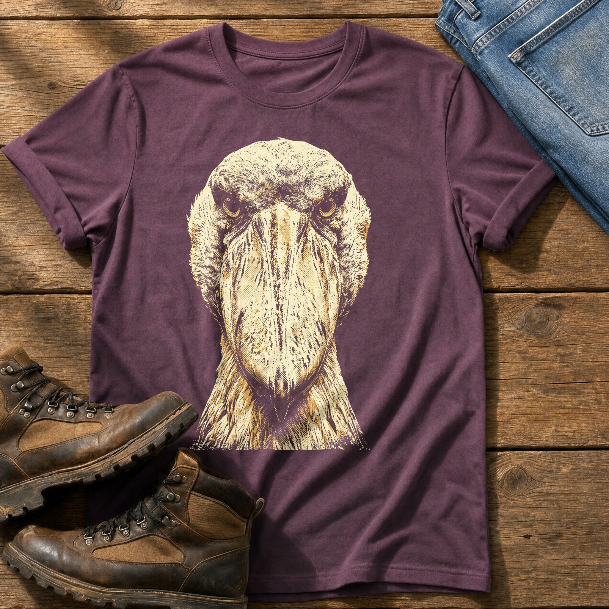 Washed Out Shoebill 4 — Berry Comfort Colors tee