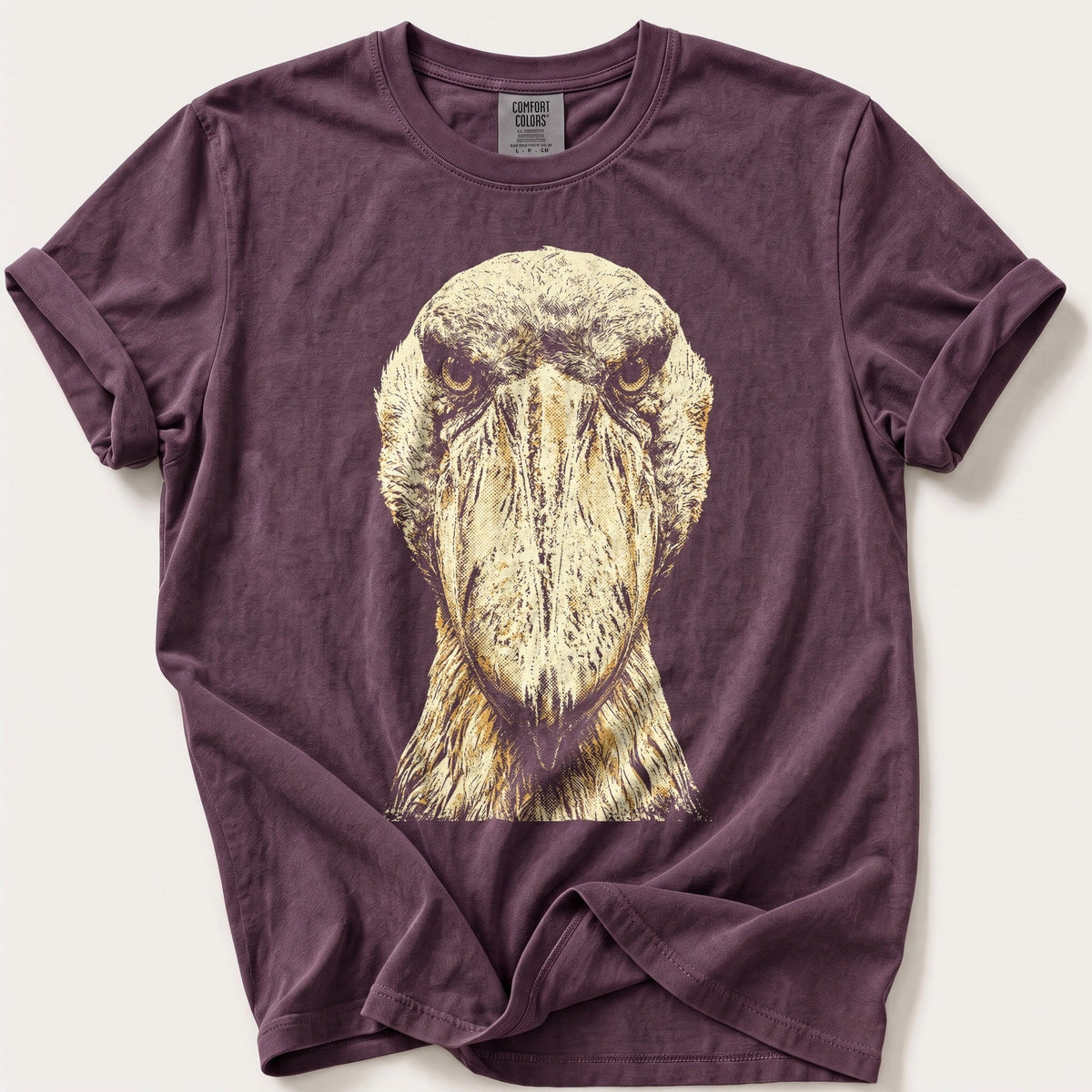 Washed Out Shoebill 4 — Berry Comfort Colors tee