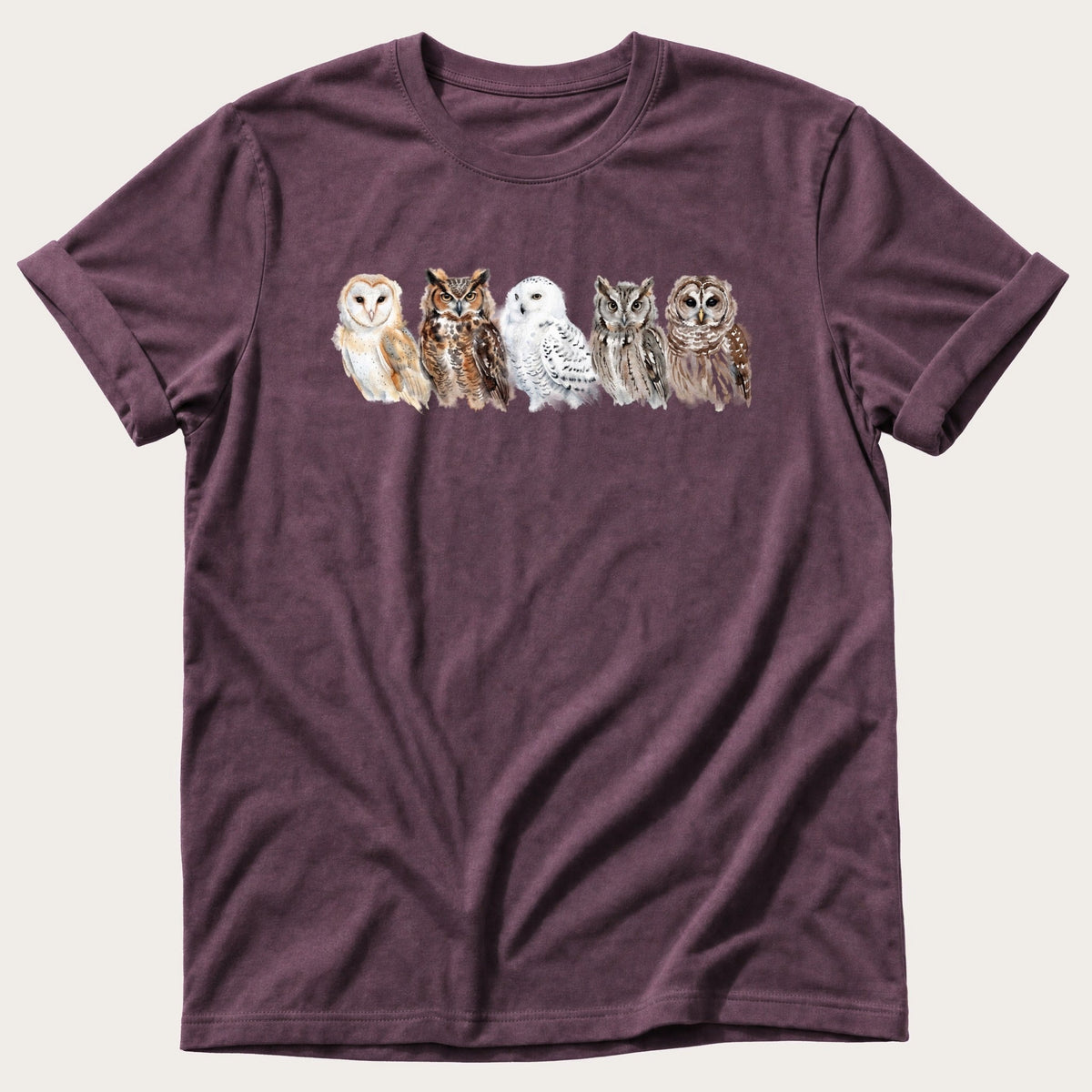 Watercolour Owls — Berry Comfort Colors tee