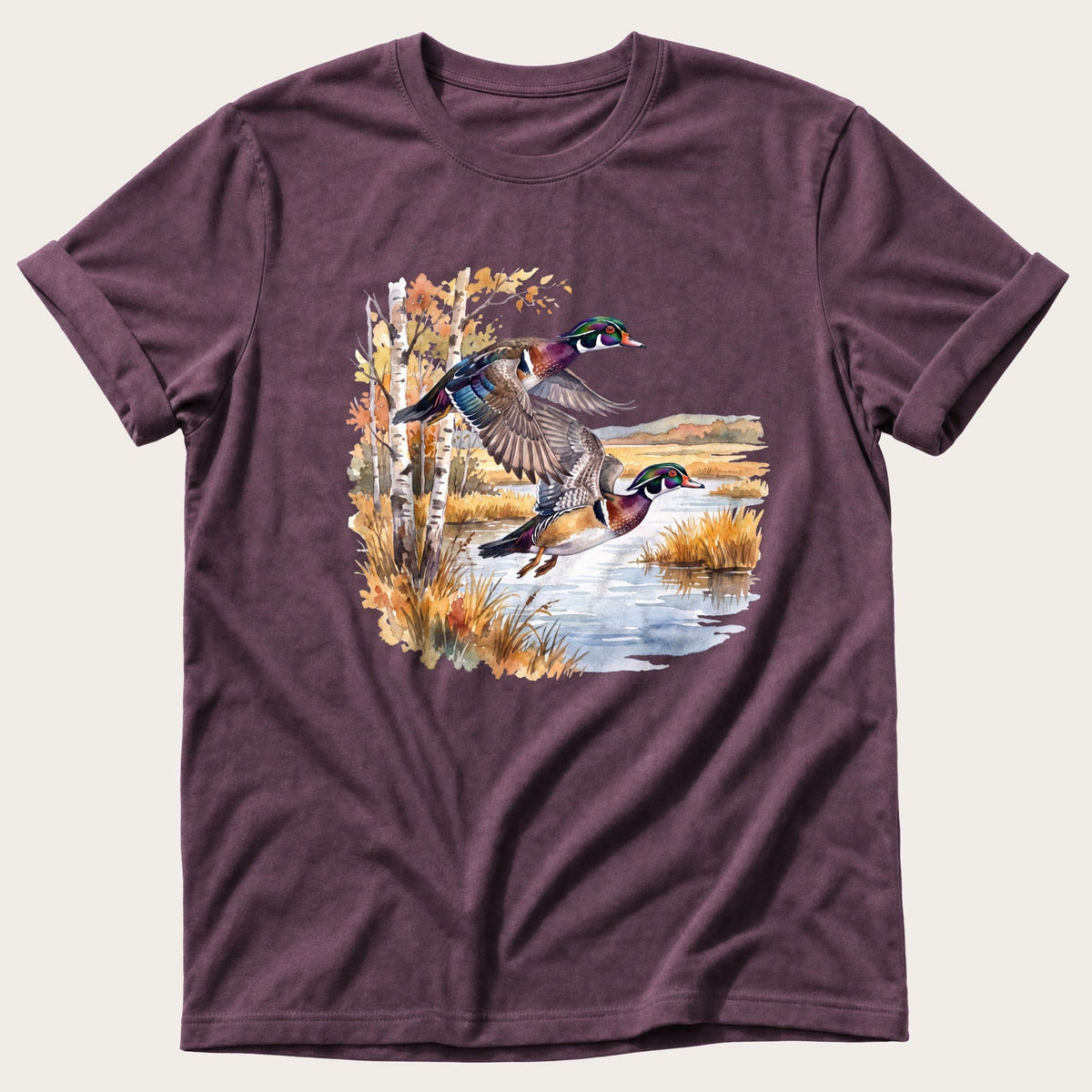Wood Ducks At The Marsh — Berry Comfort Colors tee