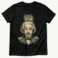 Albert Einstein Owl 5 — Black Comfort Colors tee