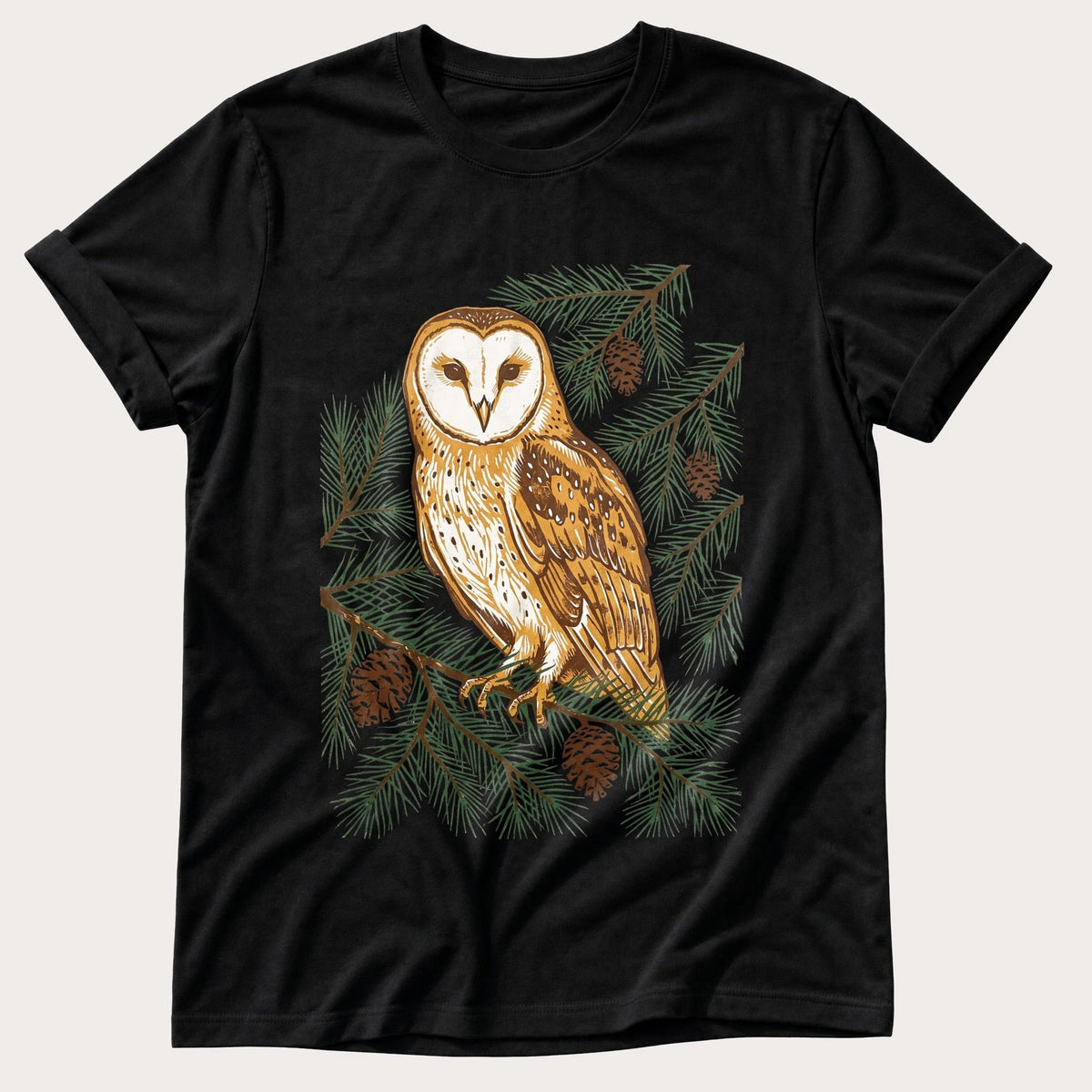 Barn Owl In The Pines — Black Comfort Colors tee