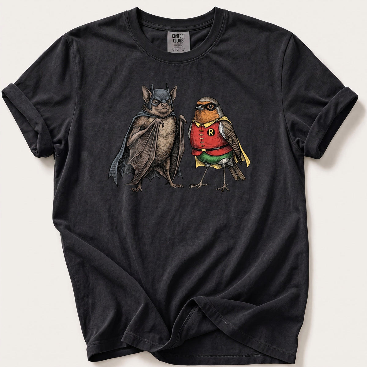 Bat N Robin 11 — Black Comfort Colors tee