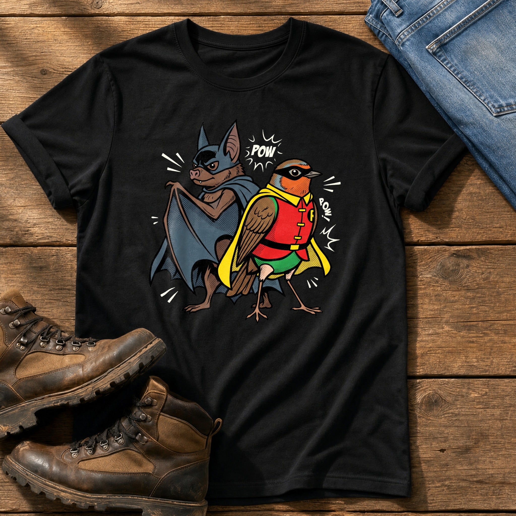 Bat N Robin 44 — Black Comfort Colors tee