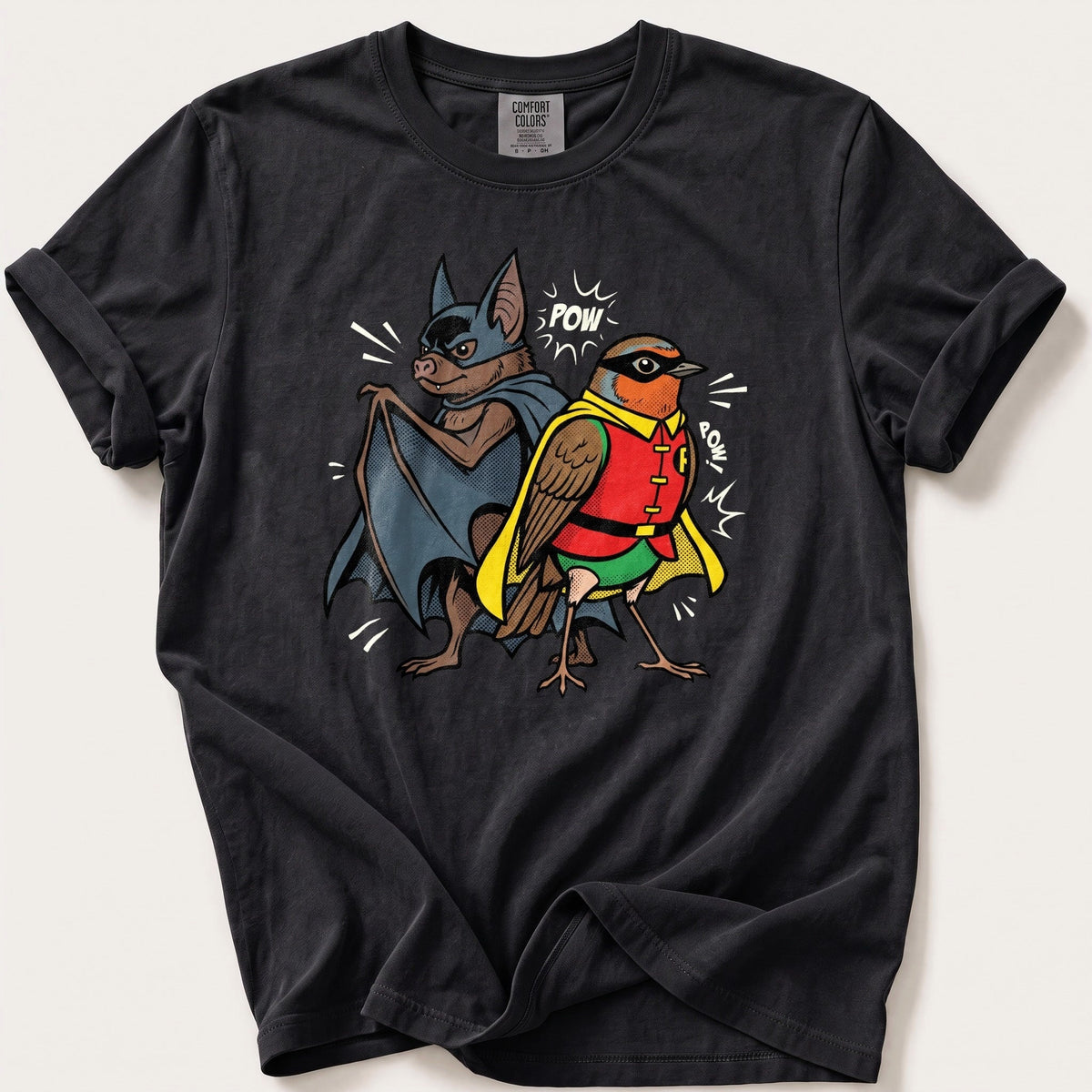 Bat N Robin 44 — Black Comfort Colors tee
