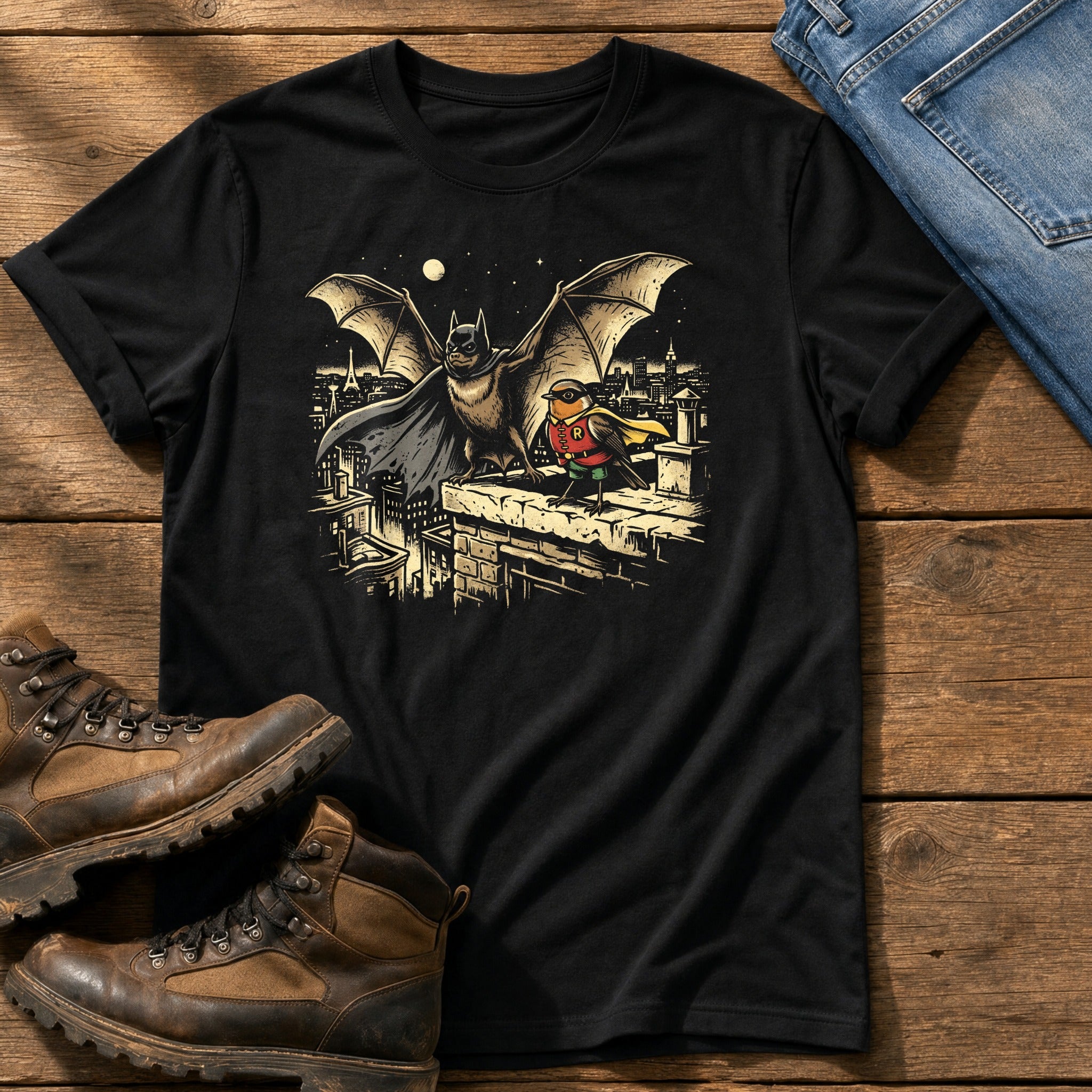Bat N Robin 7 — Black Comfort Colors tee