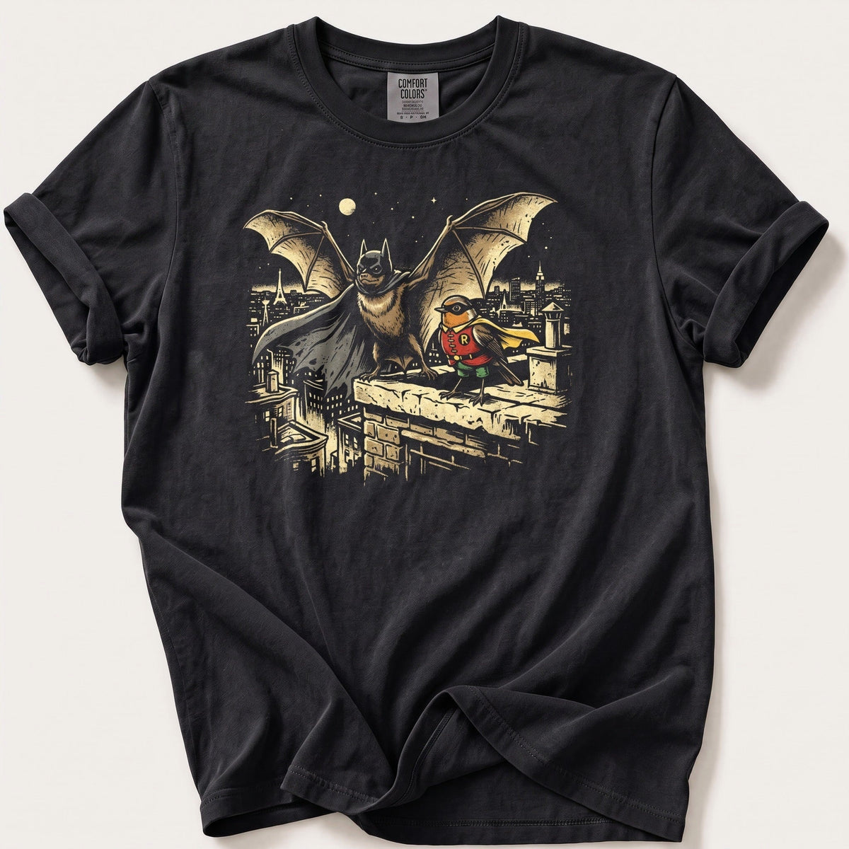 Bat N Robin 7 — Black Comfort Colors tee