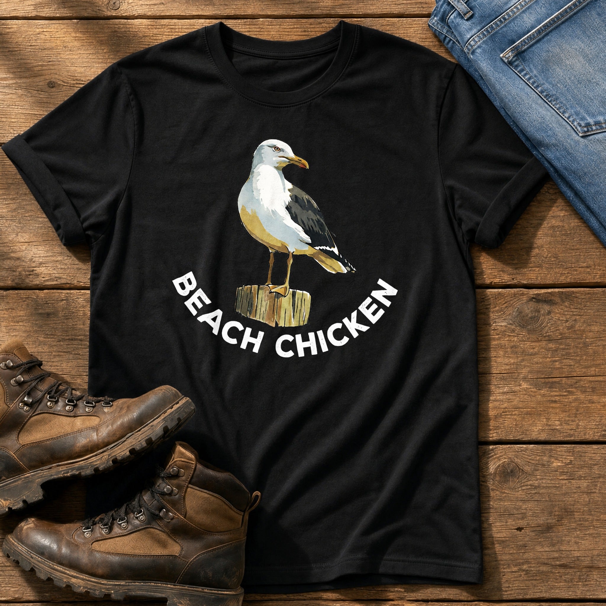 Beach Chicken 12 — Black Comfort Colors tee